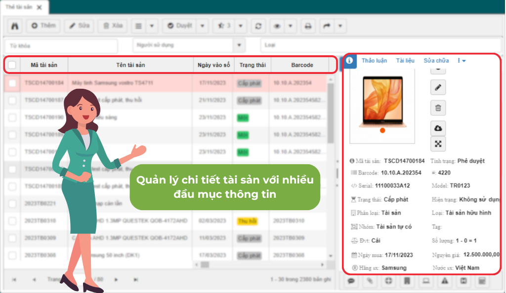 Quản lý chi tiết tài sản