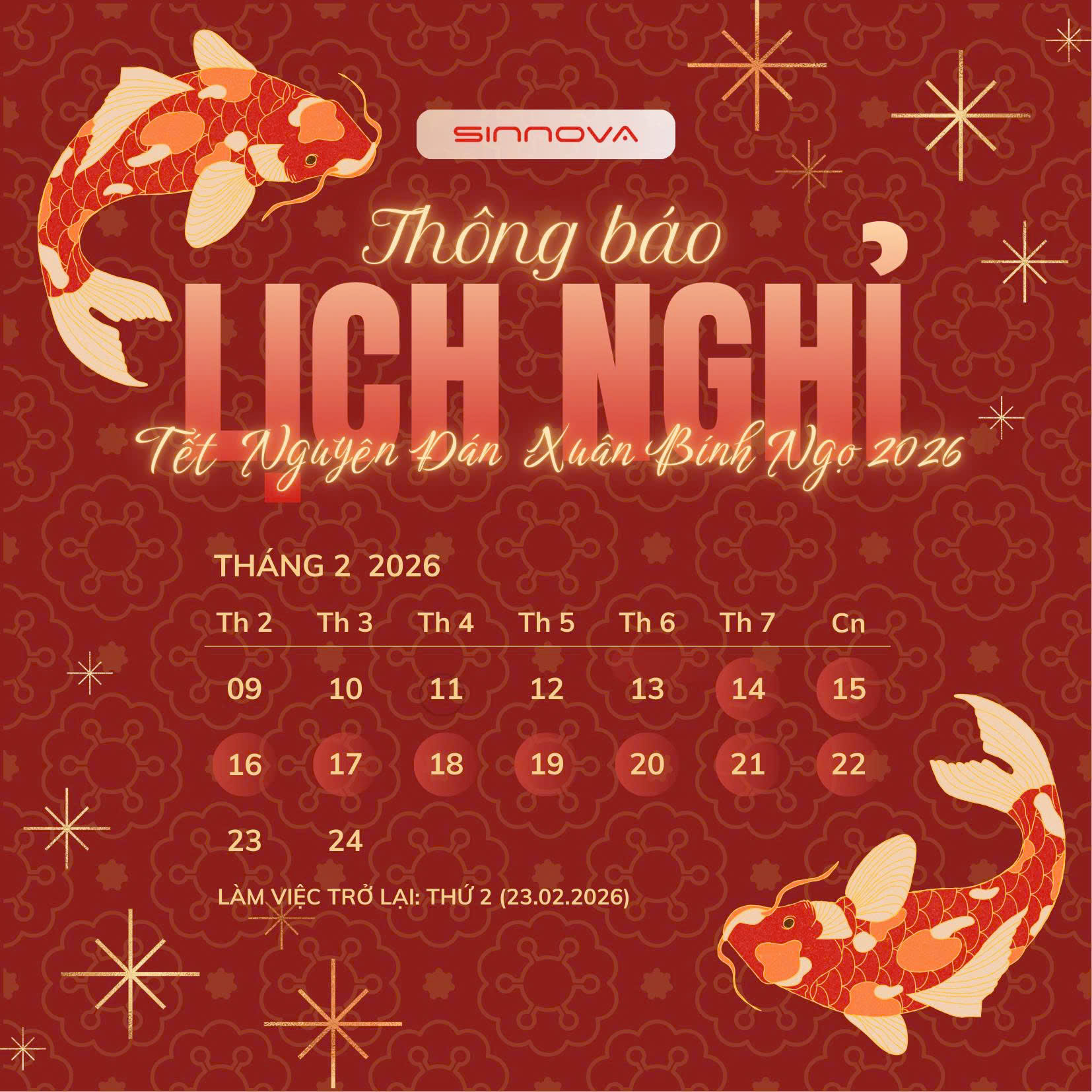 Thông báo lịch nghỉ Tết nguyên đán Bính Ngọ - 2026